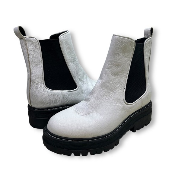 Marc Fisher‎ MLPrivi White Leather Chelsea Boots Platform Lug Sole Womens 6.5M - Picture 1 of 11